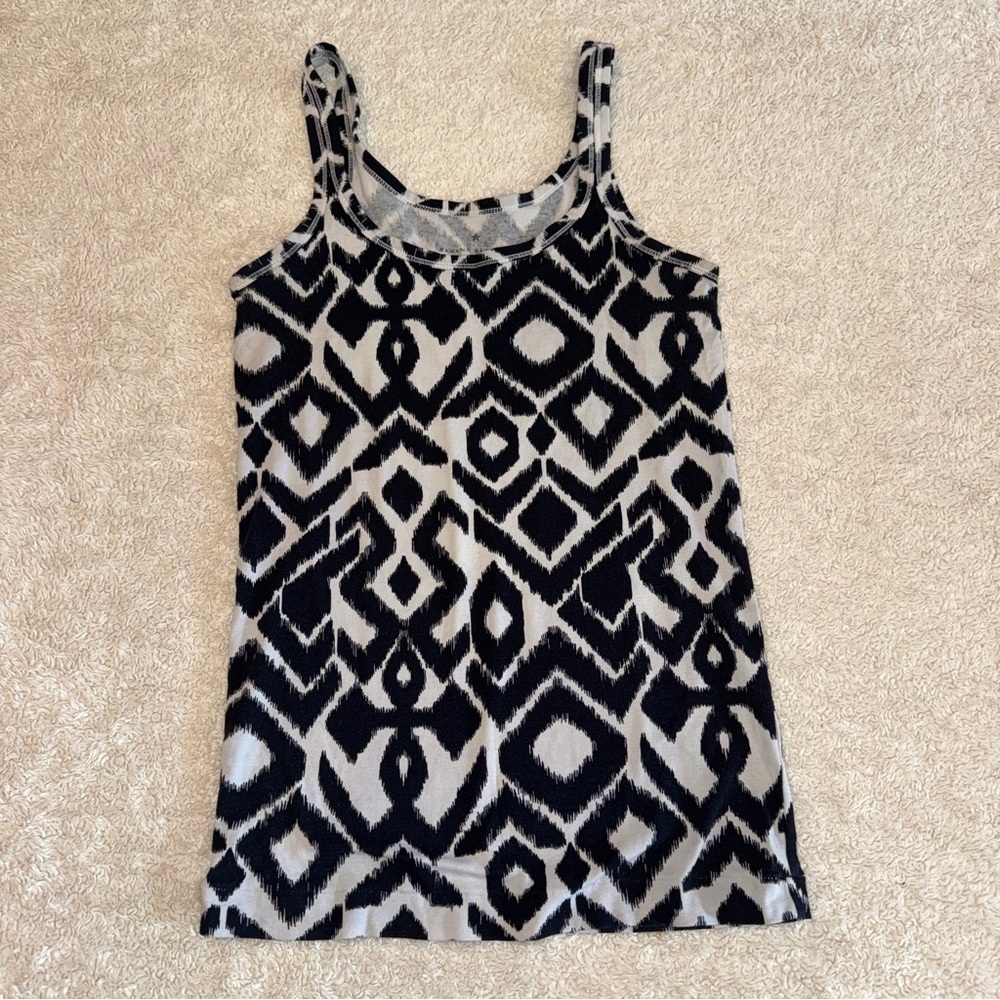 Banana Republic Black & Cream Geometric Print Tank Top - Women's